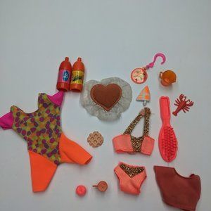 Vintage Barbie ORANGE lot workout clothes bikini accessories